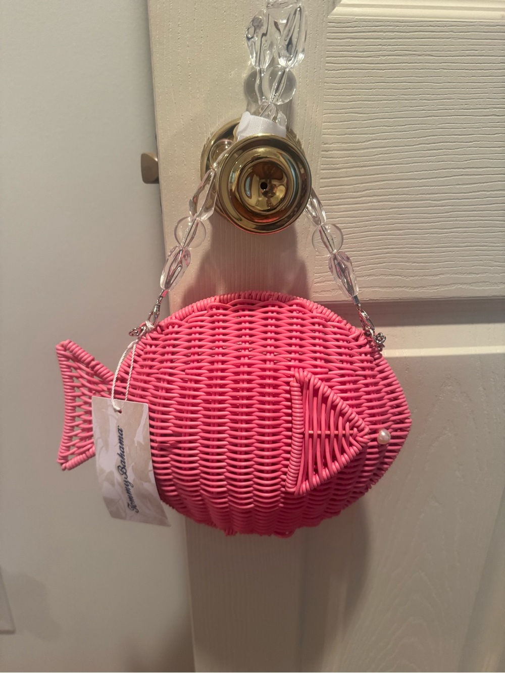 NWT Tommy Bahama Pink Woven Wicker Fish Crossbody / Shoulder Bag